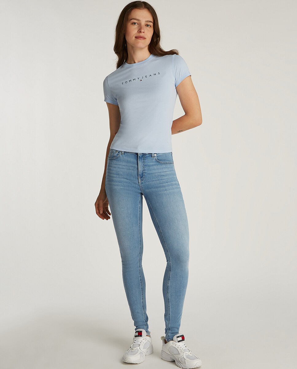Jeans Skinny Fit de Cintura Média Azul-claro-1