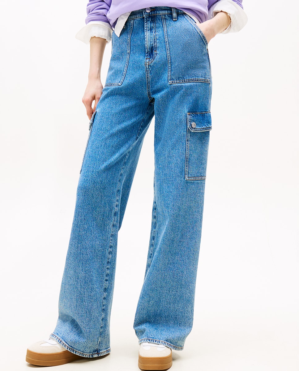 Jeans Claire Wide Fit com Cintura Subida Azul-3