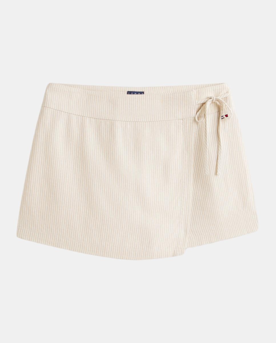 Saia-Calça de Linho às Riscas Bege-5