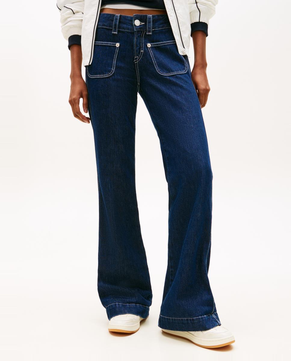 Jeans Sia de Cintura Baixa Bootcut Fit Azul-2