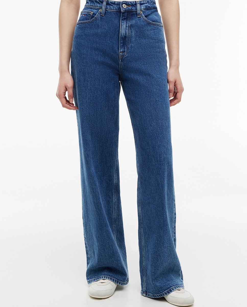 Jeans Claire de Cintura Subida e Perna Larga Azul-2