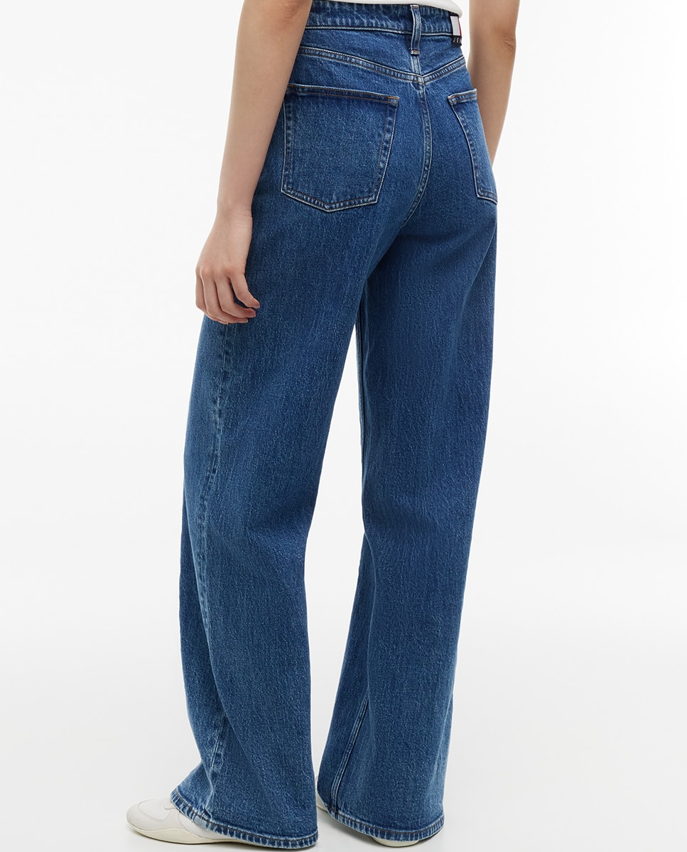 Jeans Claire de Cintura Subida e Perna Larga Azul-4