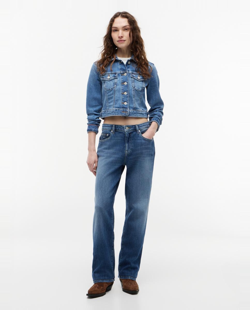 Imagem 0 de Jeans Tira de Cintura Média e Slim Fit Straight