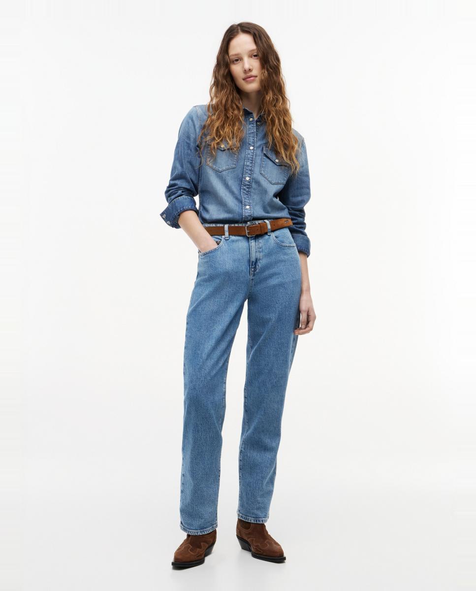 Imagem 0 de Jeans Tira de Cintura Média e Slim Fit Straight