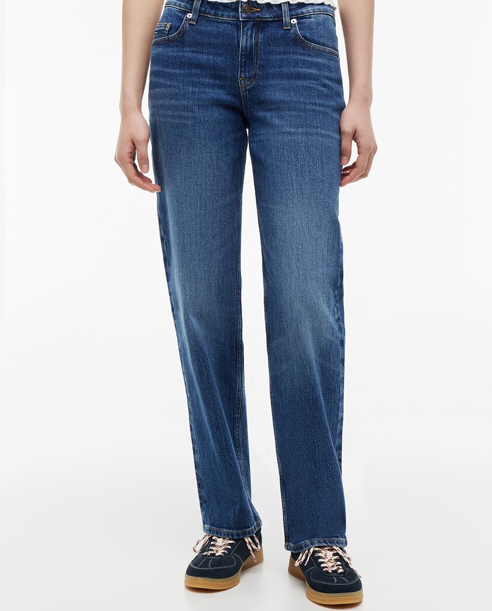 Jeans Straight Sophie de Cintura Baixa Azul-índigo-2