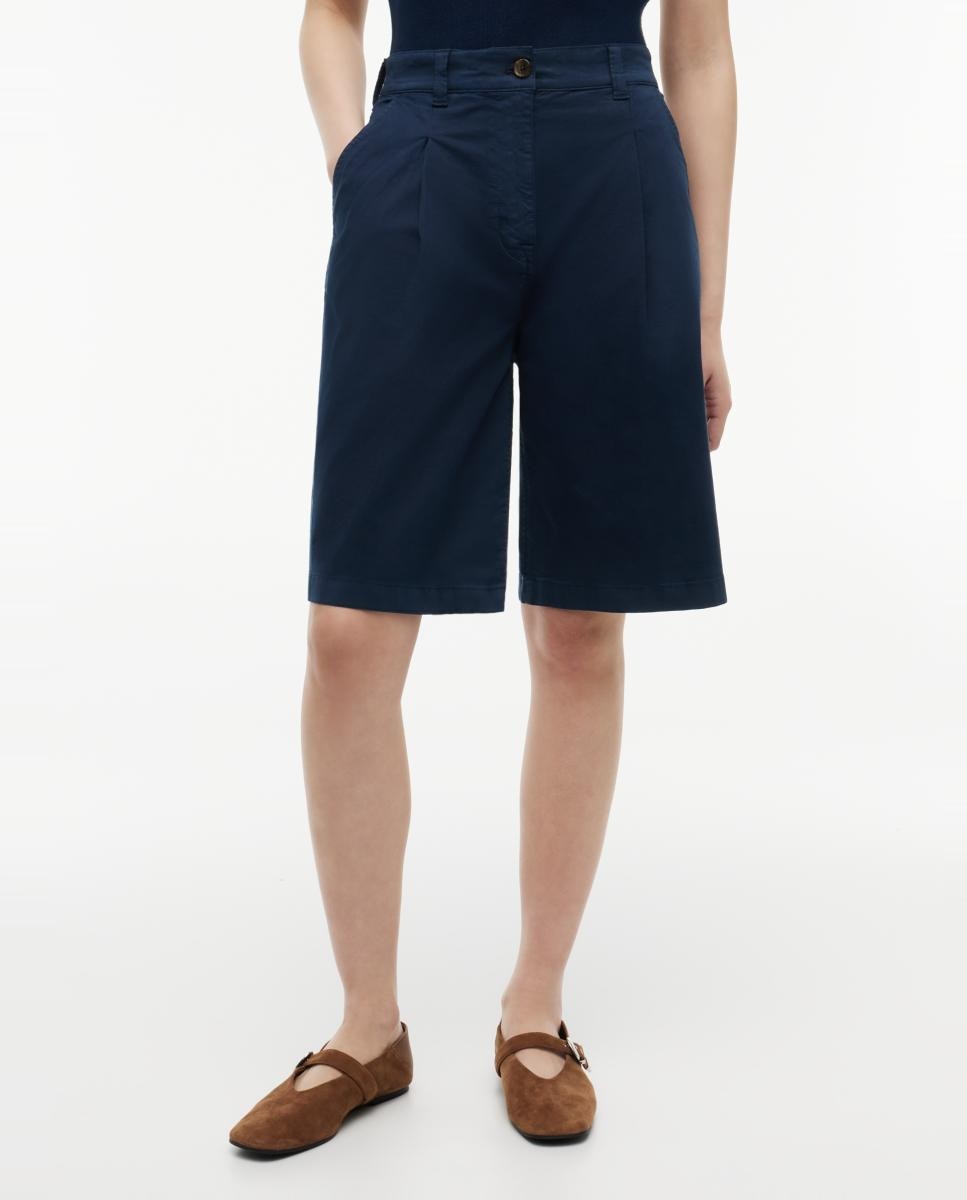 Bermudas Chino com Cintura Subida Azul-marinho-2