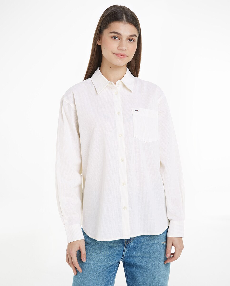 Camisa às Riscas de Linho Amarelo-1