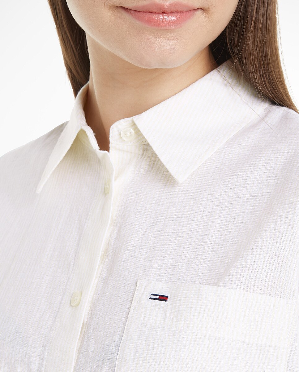 Camisa às Riscas de Linho Amarelo-3