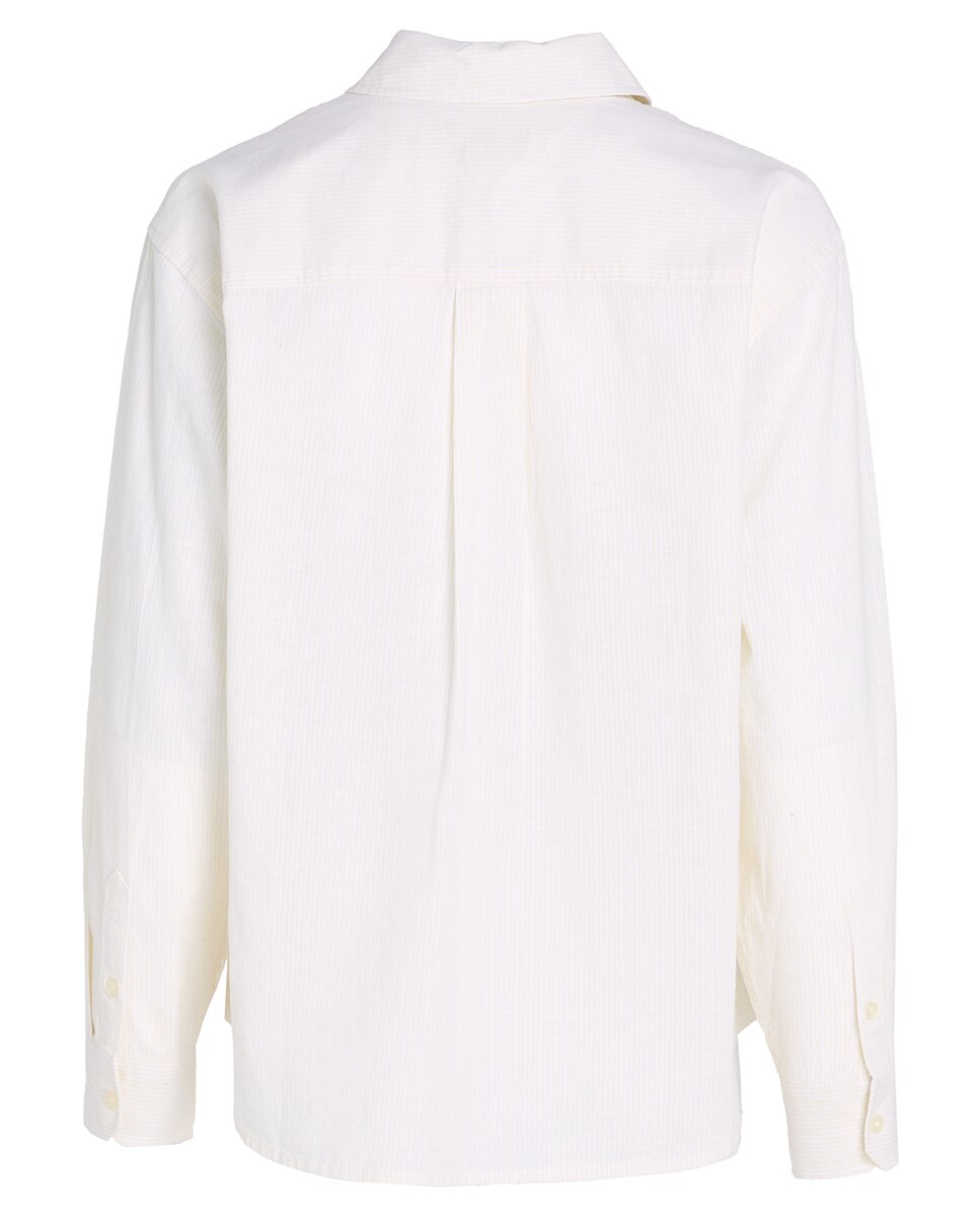 Camisa às Riscas de Linho Amarelo-5