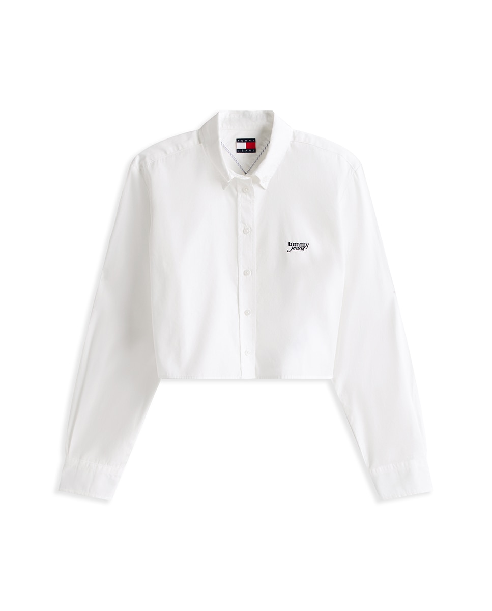 Camisa Cropped com Logótipo Bordado Cru-4