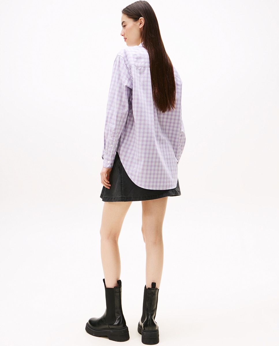 Camisa Relaxed Fit aos Quadrados Azul-2