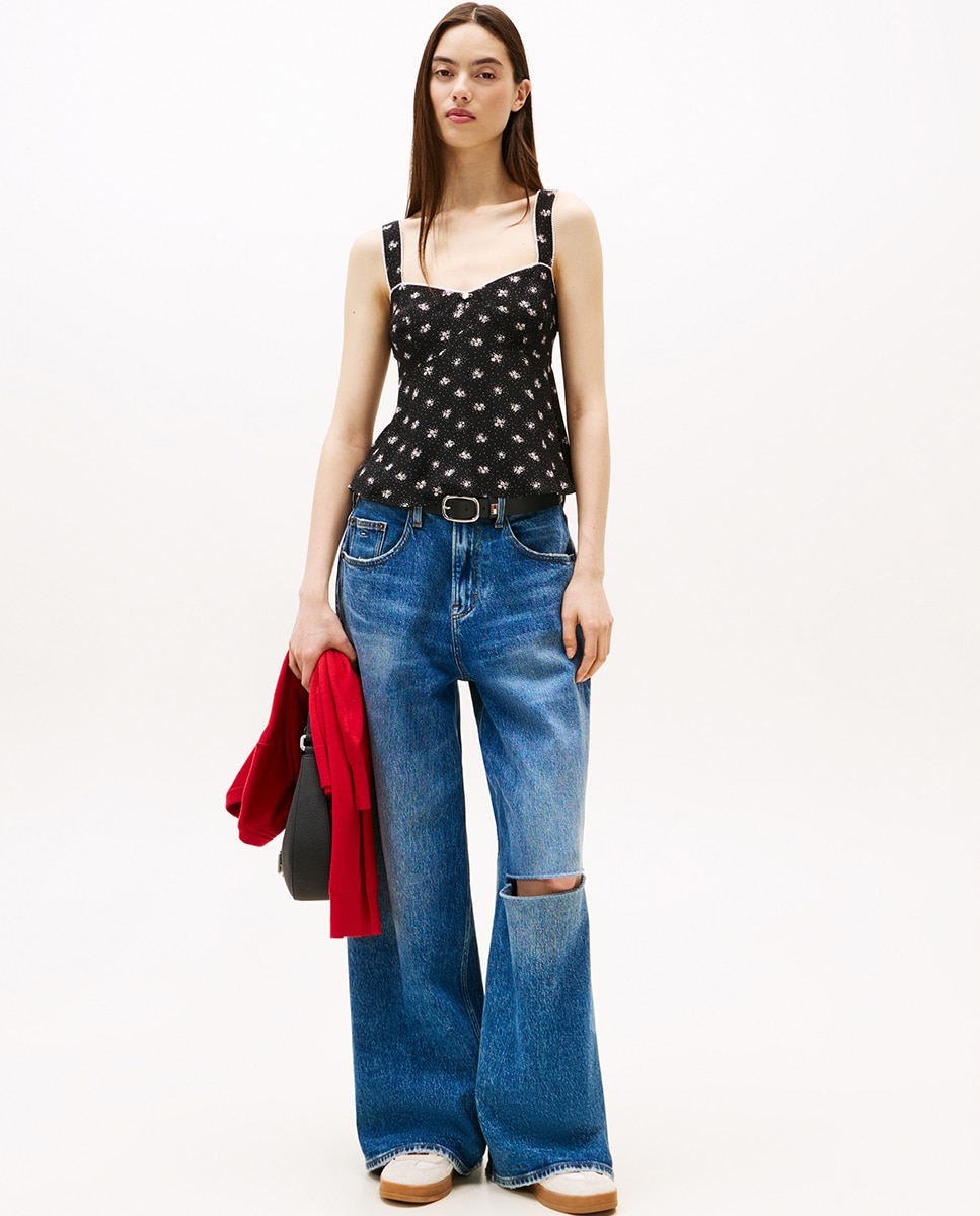 Top sem Mangas e com Estampado Floral Preto-3