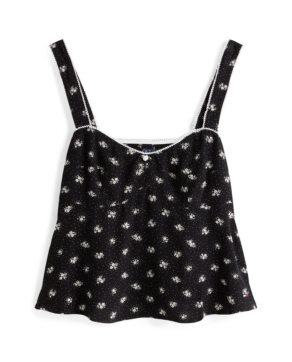 Top sem Mangas e com Estampado Floral Preto-4