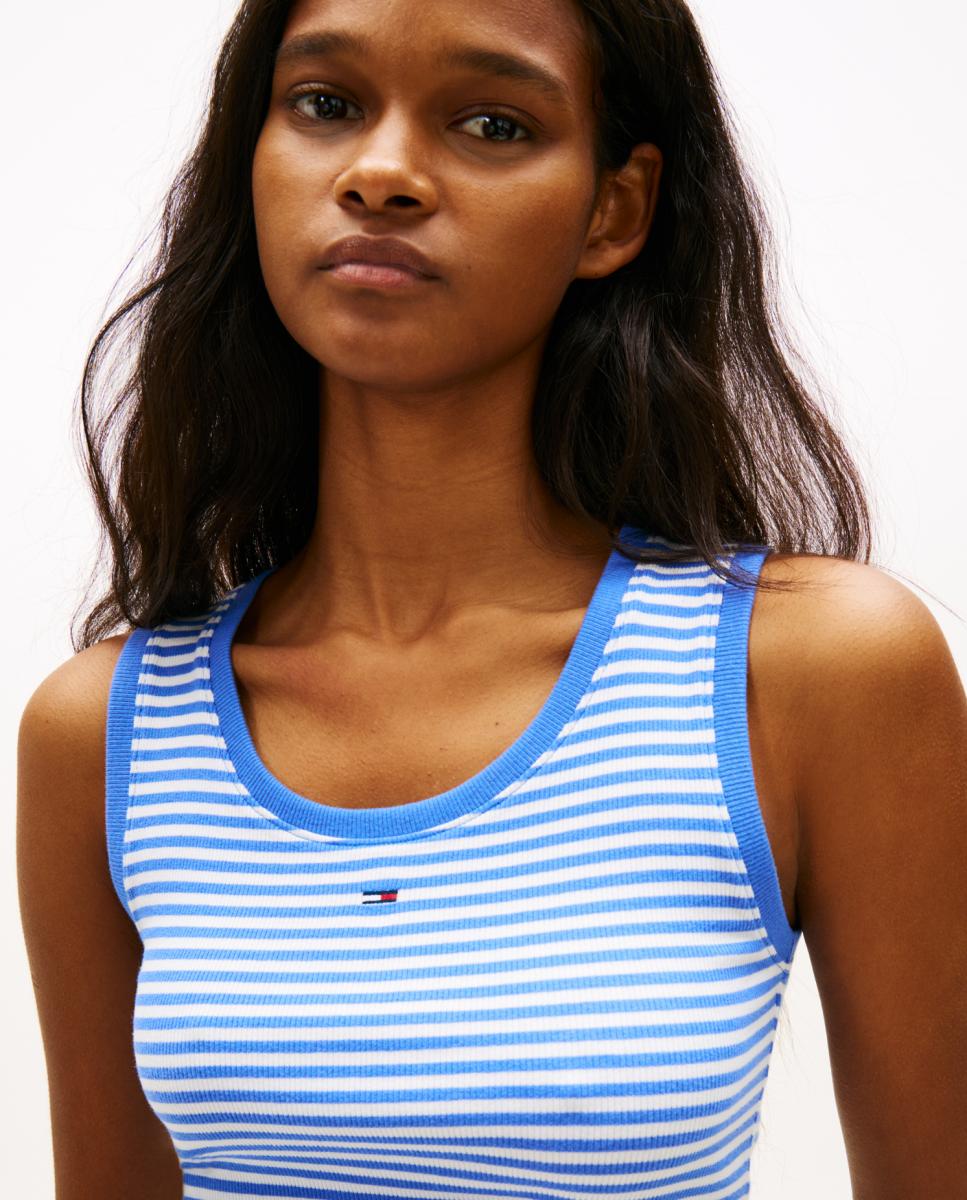 Top Slim Fit às Riscas Canelado Azul-3