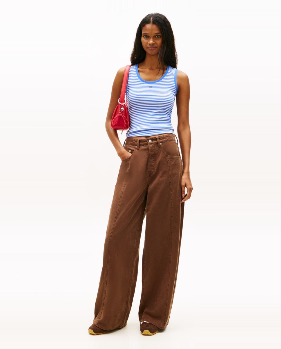 Top Slim Fit às Riscas Canelado Azul-5
