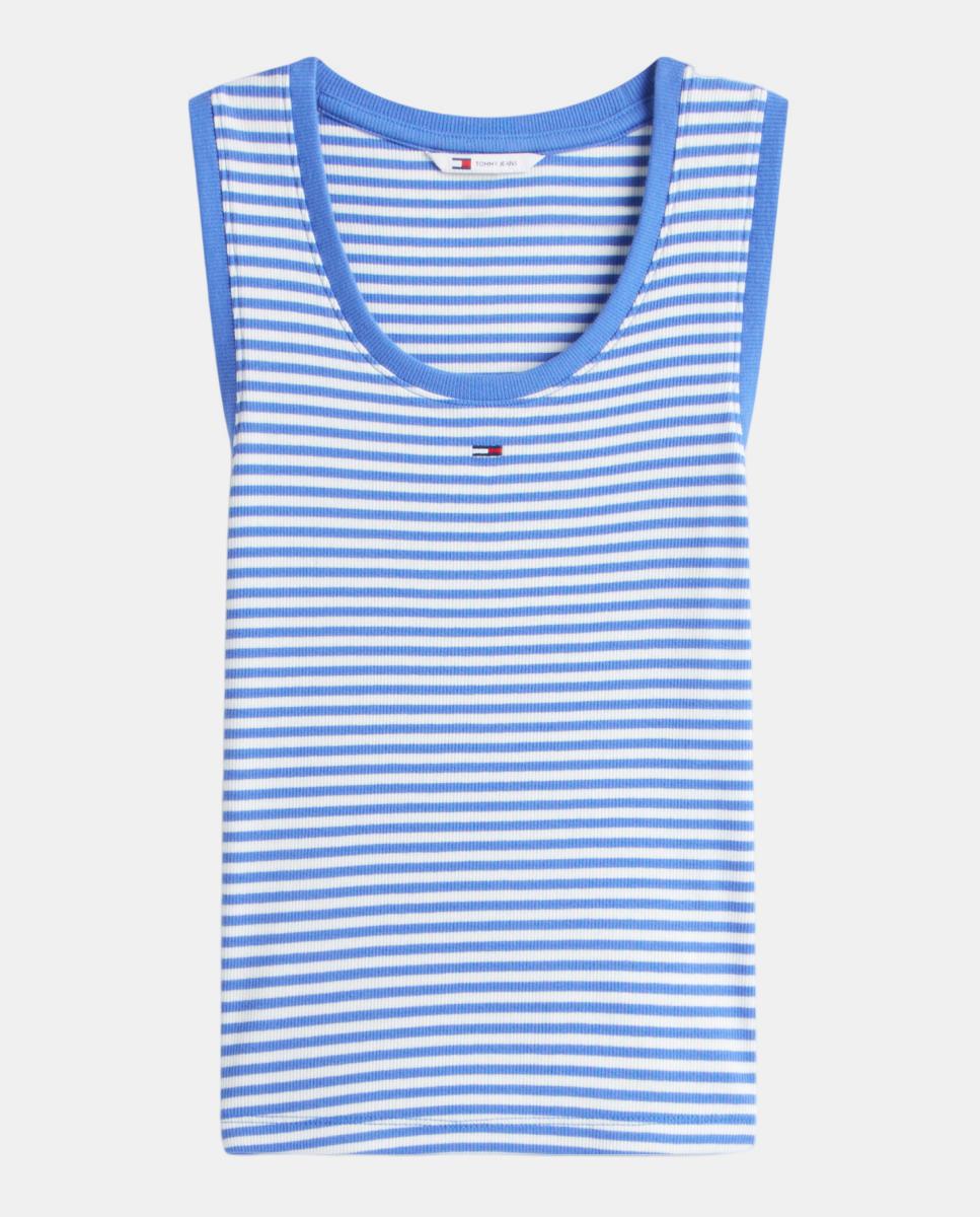 Top Slim Fit às Riscas Canelado Azul-4