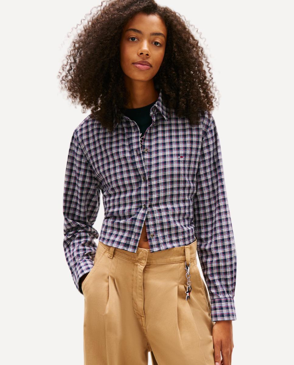 Tommy Jeans - Camisa de mujer cropped de cuadros Tommy Jeans con lazo.