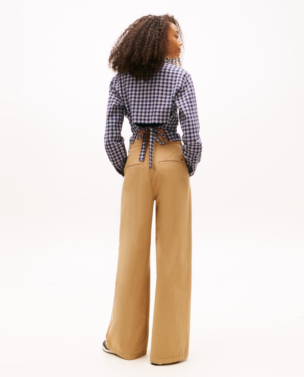 Camisa Cropped aos Quadrados com Laço Azul-marinho-2