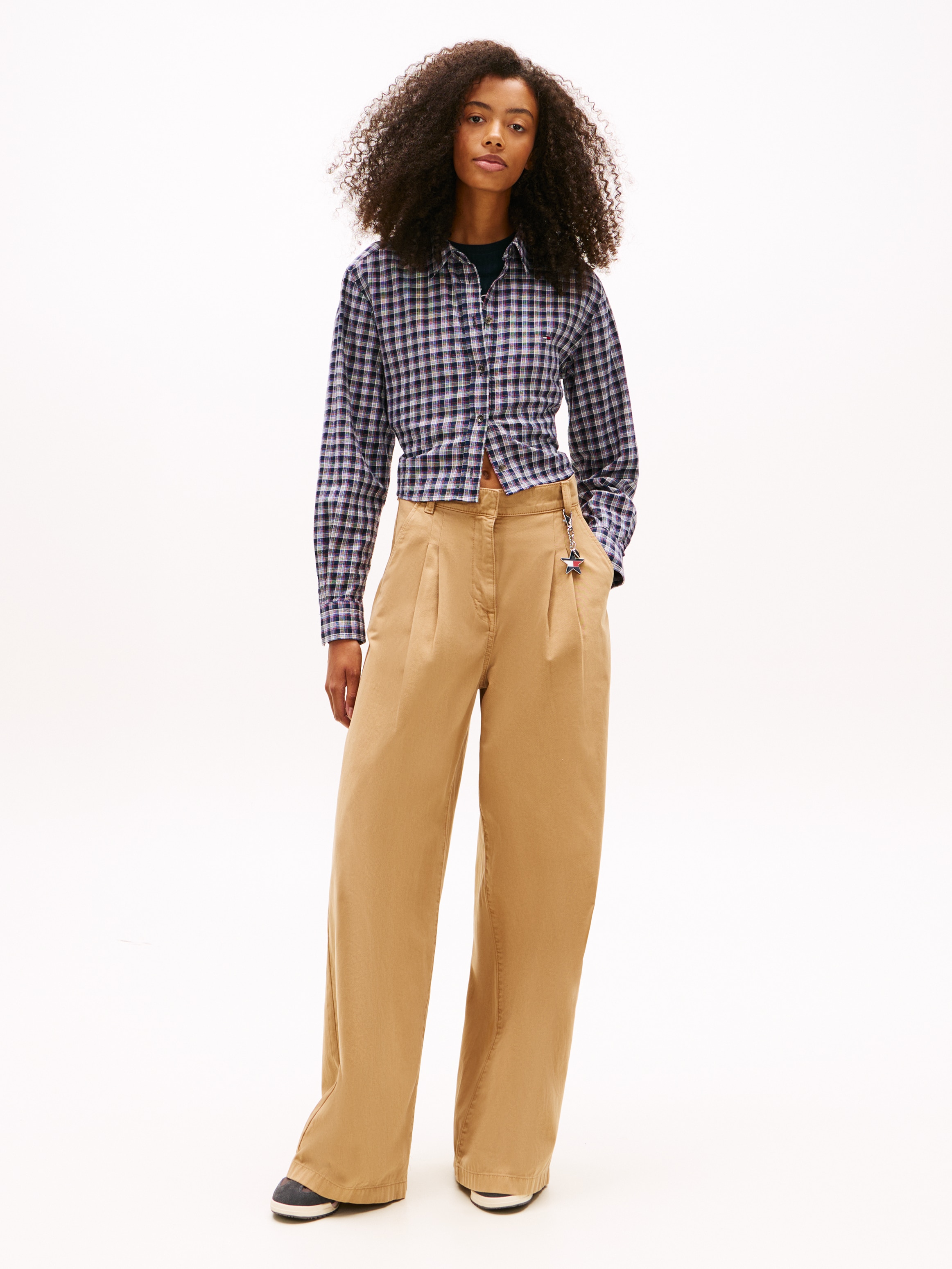 Camisa Cropped aos Quadrados com Laço Azul-marinho-5