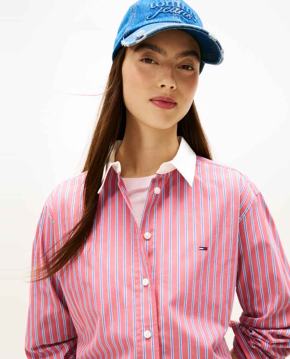 Camisa Cropped às Riscas Bordeaux-3