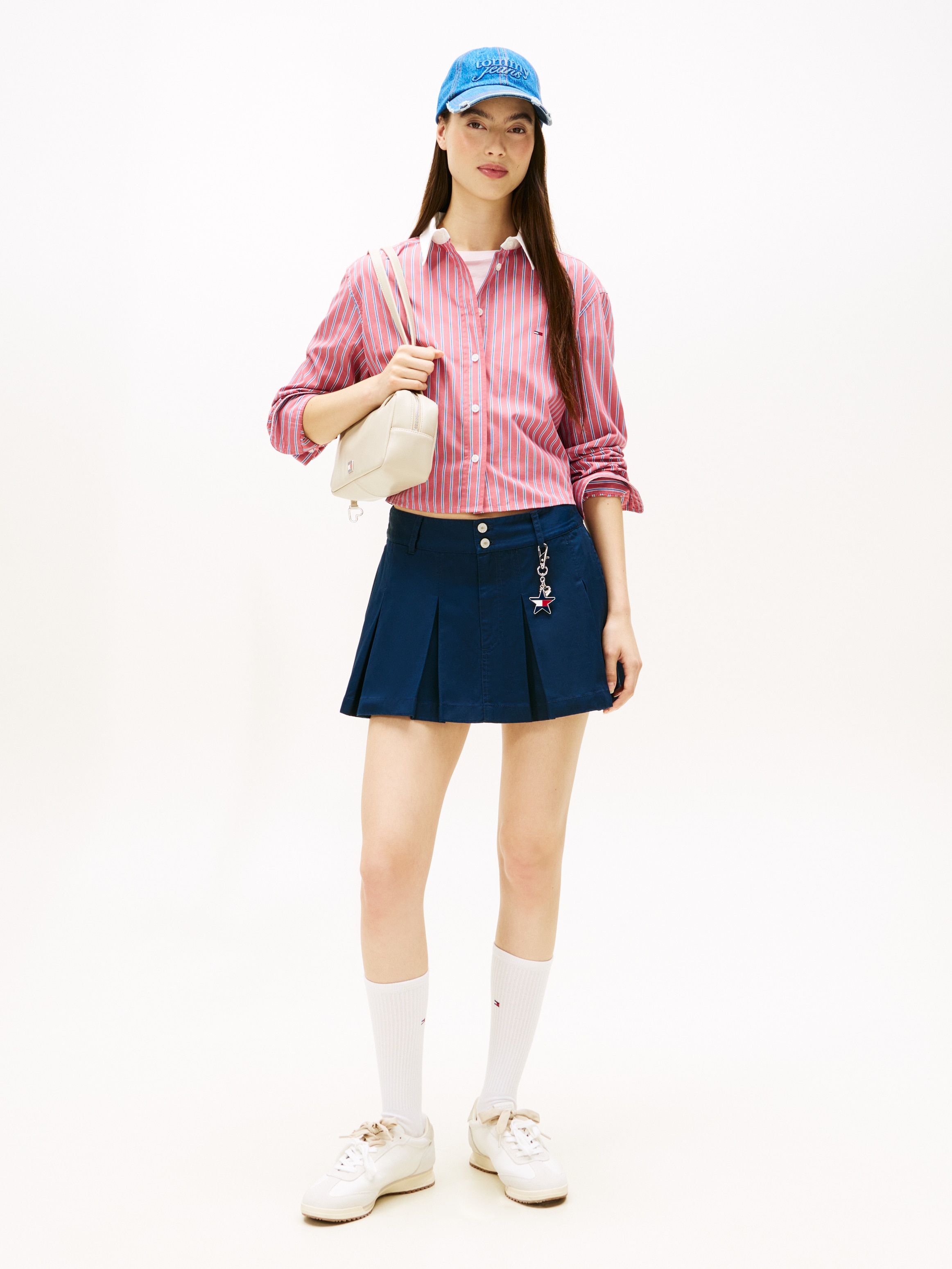 Camisa Cropped às Riscas Bordeaux-5