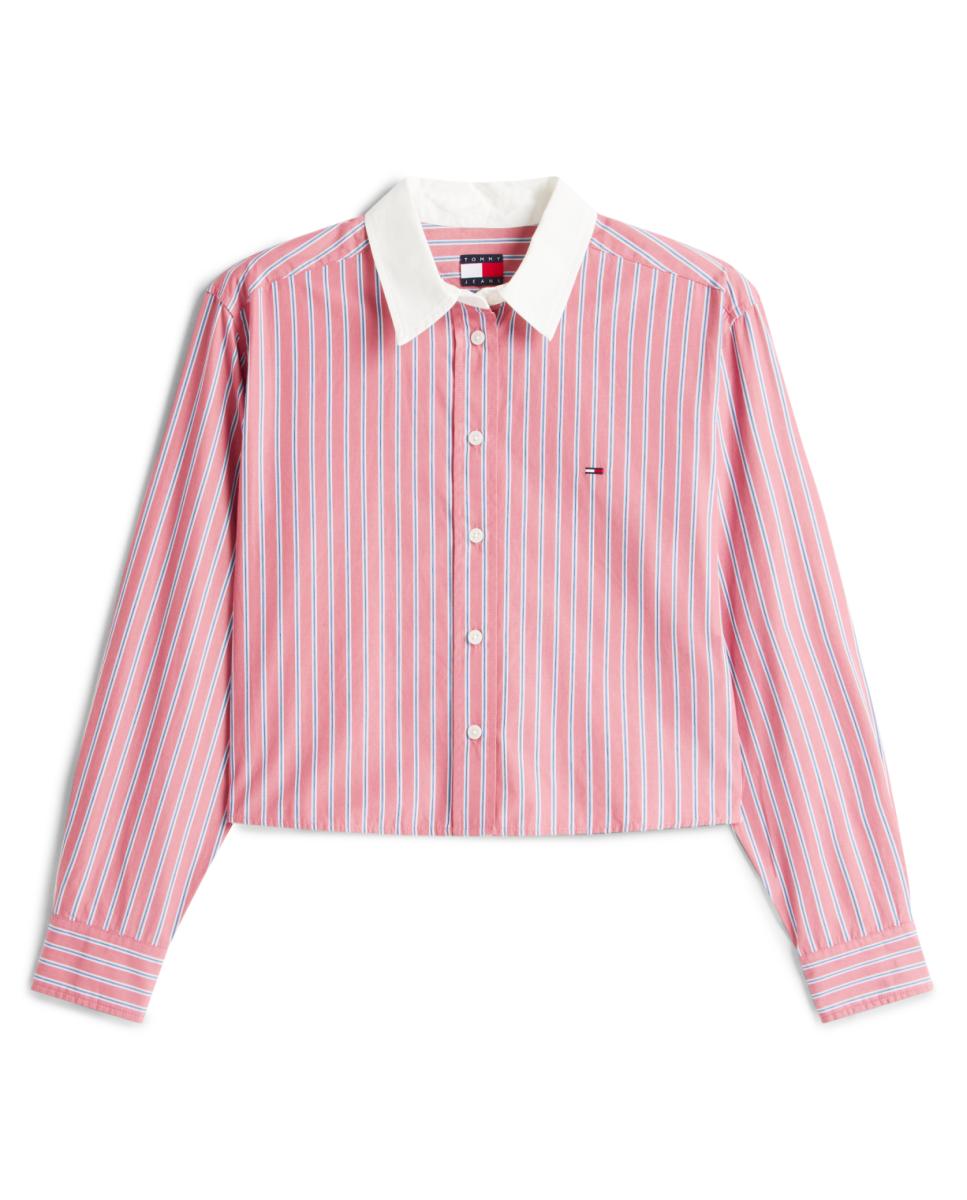 Camisa Cropped às Riscas Bordeaux-4
