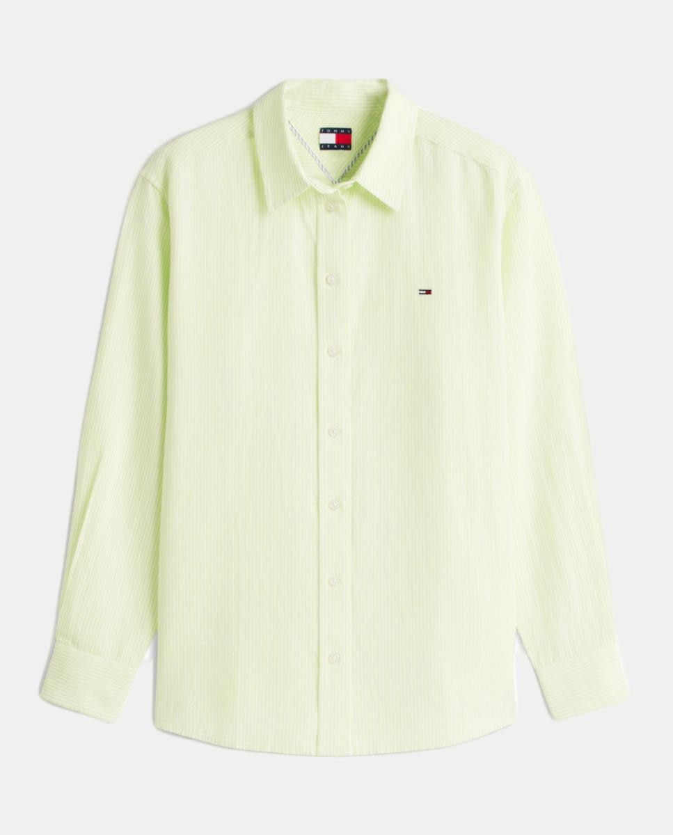 Camisa de Linho às Riscas Verde-claro-4