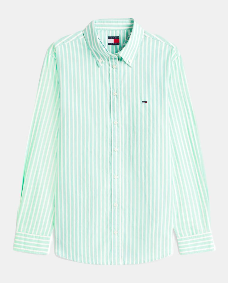 Camisa às Riscas em Popelina Verde Água-4