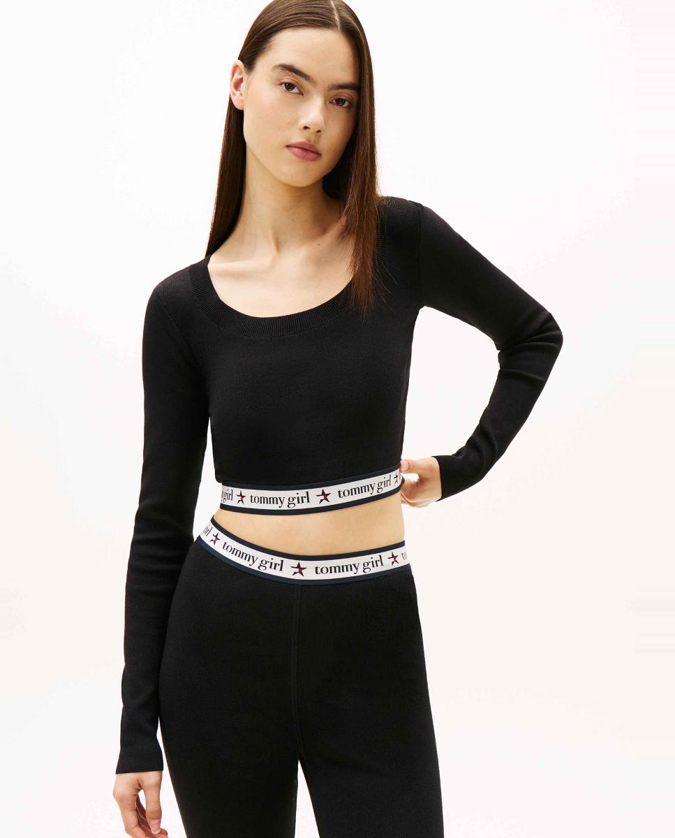 Tommy Jeans - Top de mujer cropped de punto Tommy Girl.
