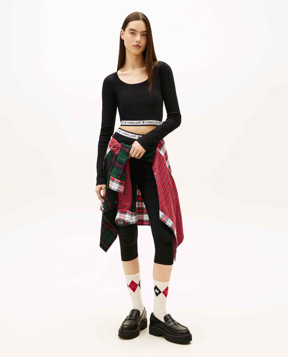 Top de mujer cropped de punto Tommy Girl - Tommy Jeans - Negro Negro-3