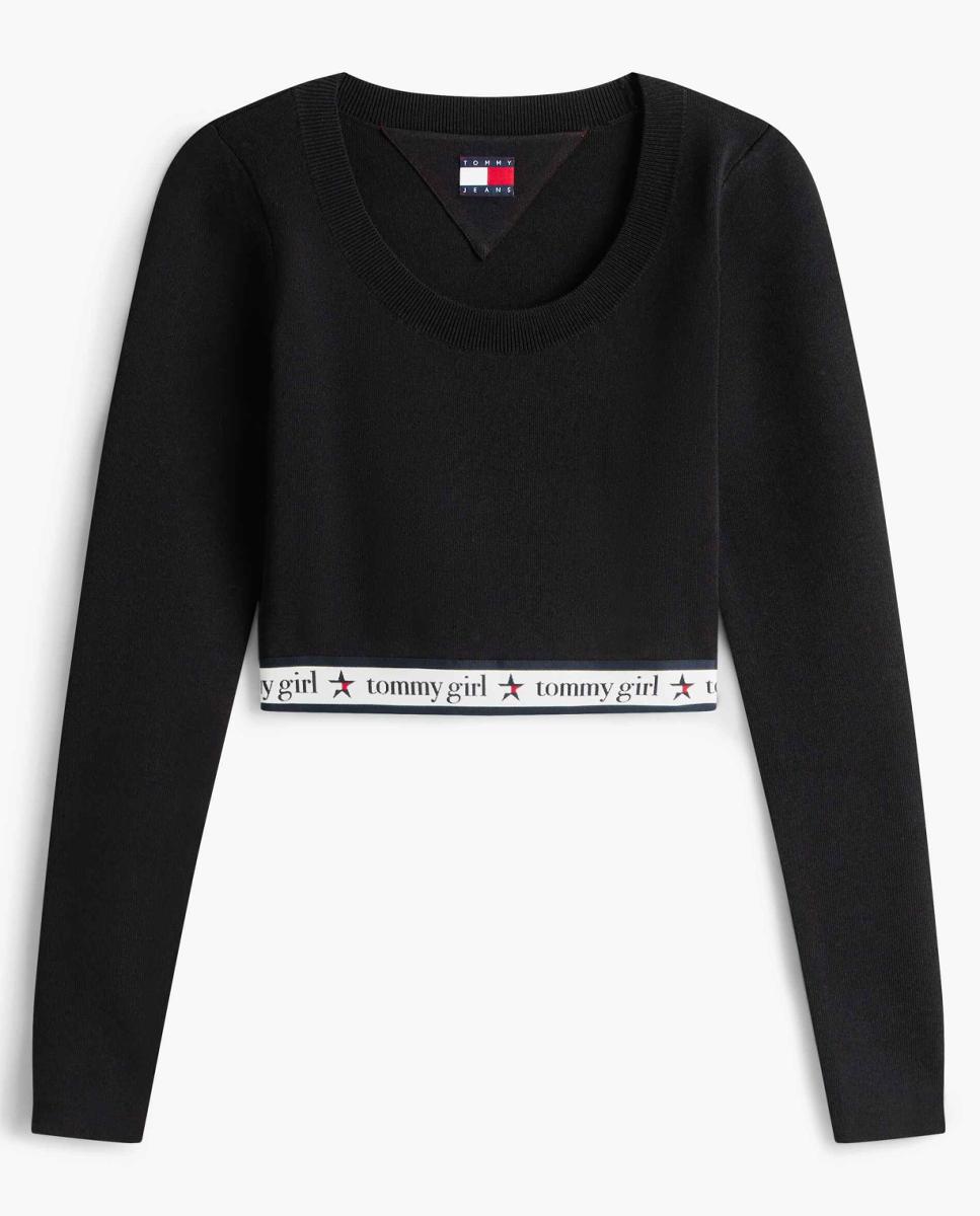 Top de mujer cropped de punto Tommy Girl - Tommy Jeans - Negro Negro-6