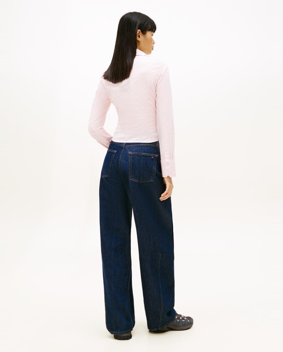 Camisa Slim Fit Cintada com Manga Comprida Rosa-claro-2