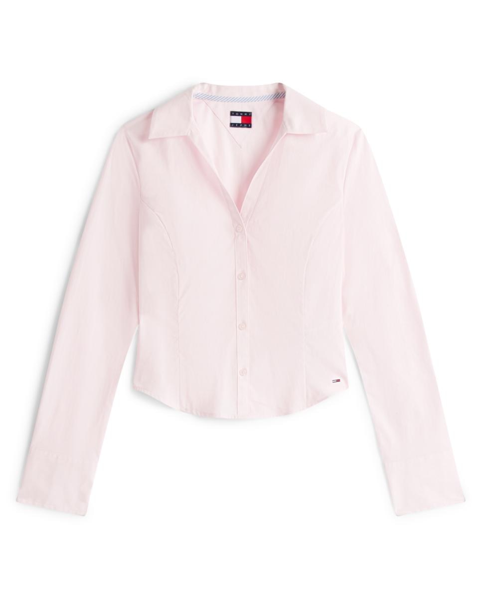 Camisa Slim Fit Cintada com Manga Comprida Rosa-claro-4