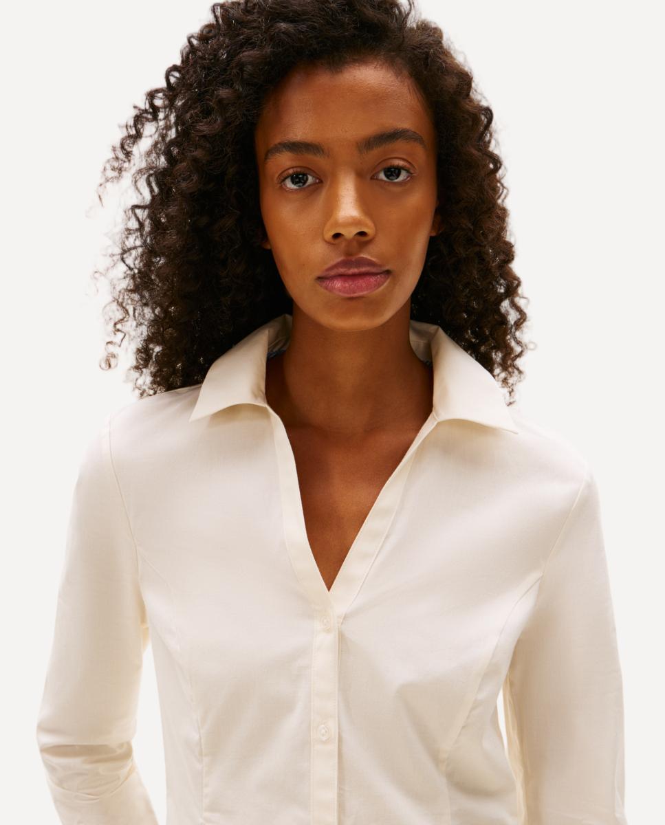 Camisa Slim Fit Cintada com Manga Comprida Cru-3
