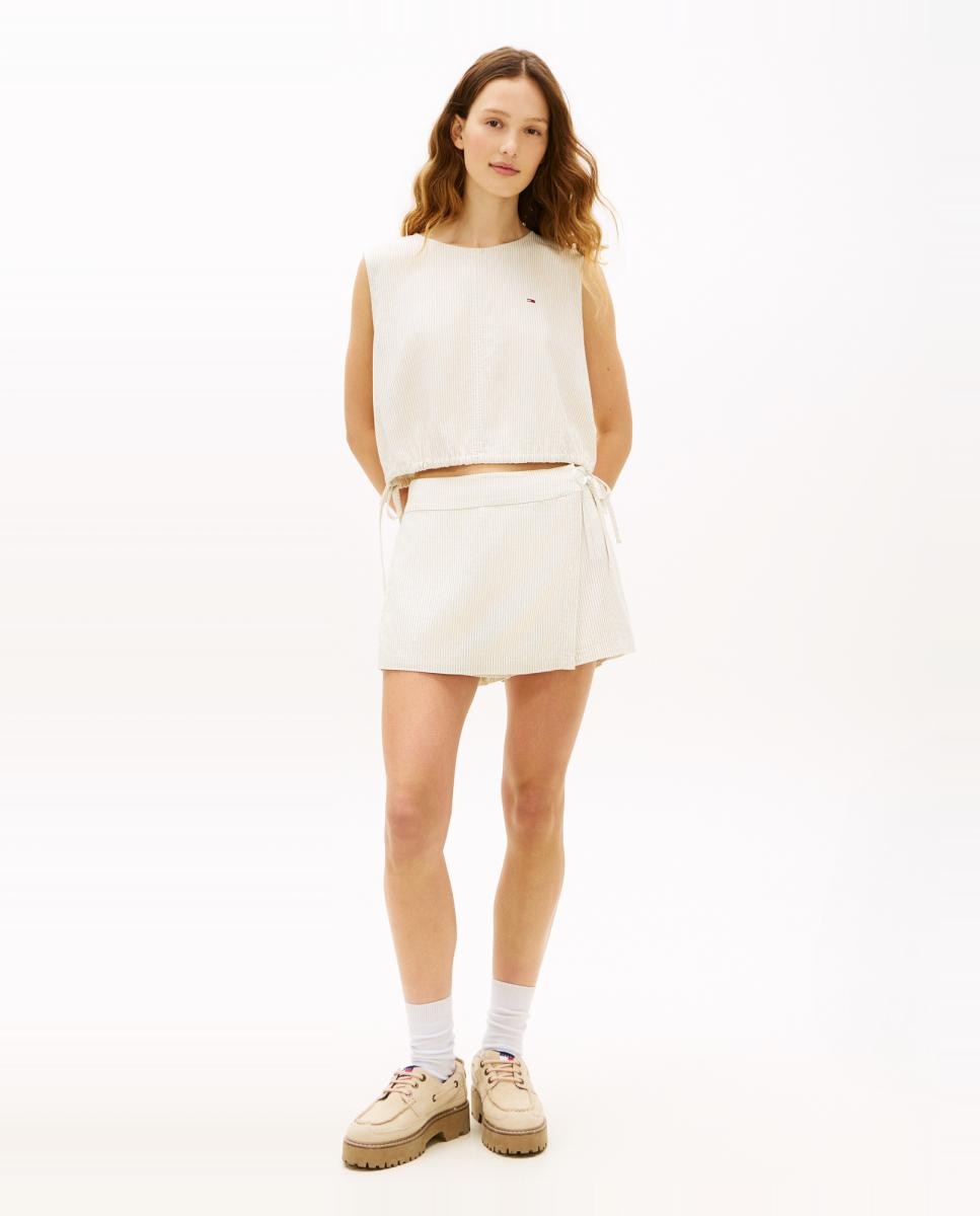 Blusa de Linho Regular Fit sem Mangas Bege-5