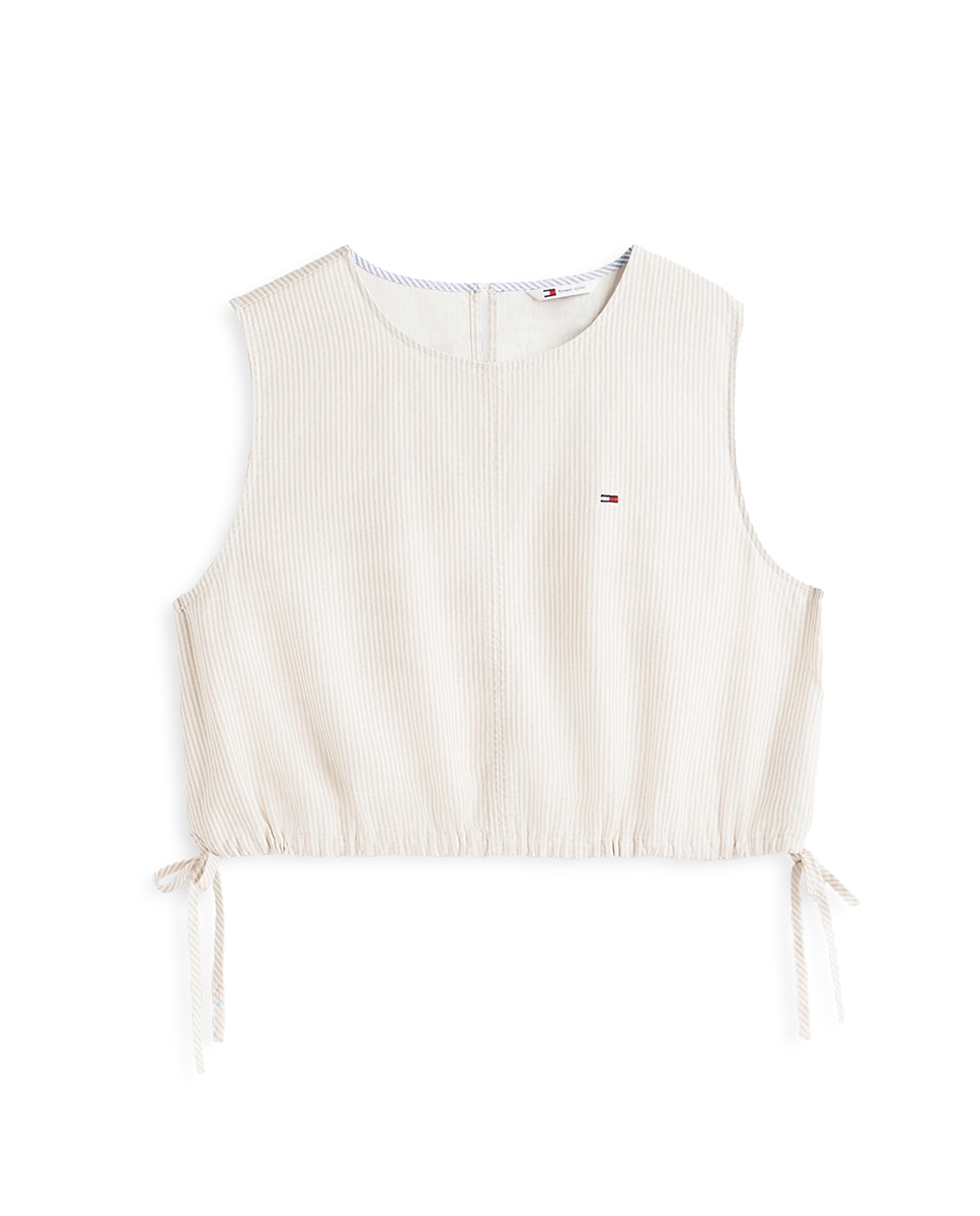 Blusa de Linho Regular Fit sem Mangas Bege-4