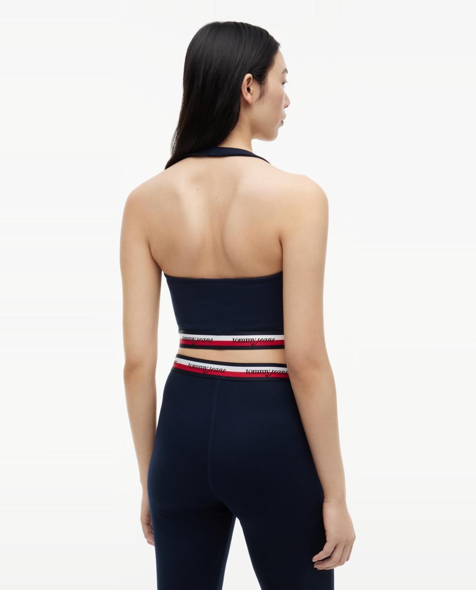Top Slim Fit com Alças Halter e Tecido Elástico. Azul-marinho-3