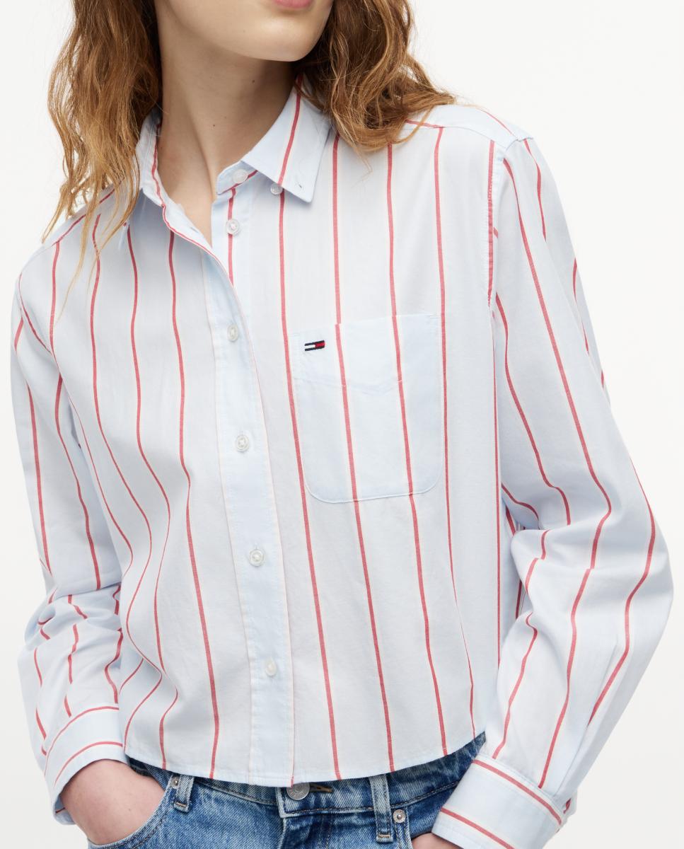 Camisa às Riscas com Silhueta Relaxed e Corte Cropped Azul-claro-2