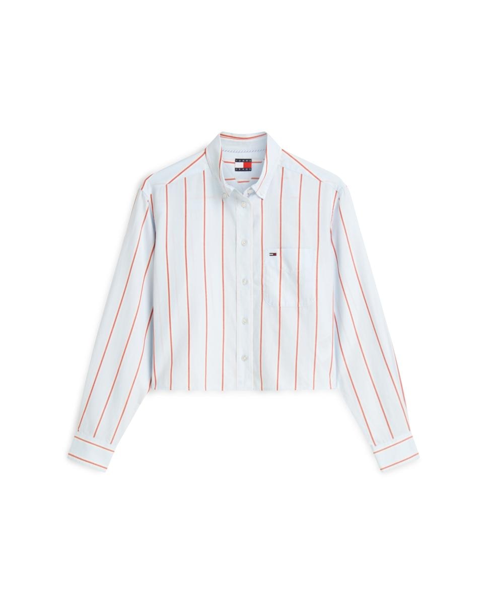 Camisa às Riscas com Silhueta Relaxed e Corte Cropped Azul-claro-4