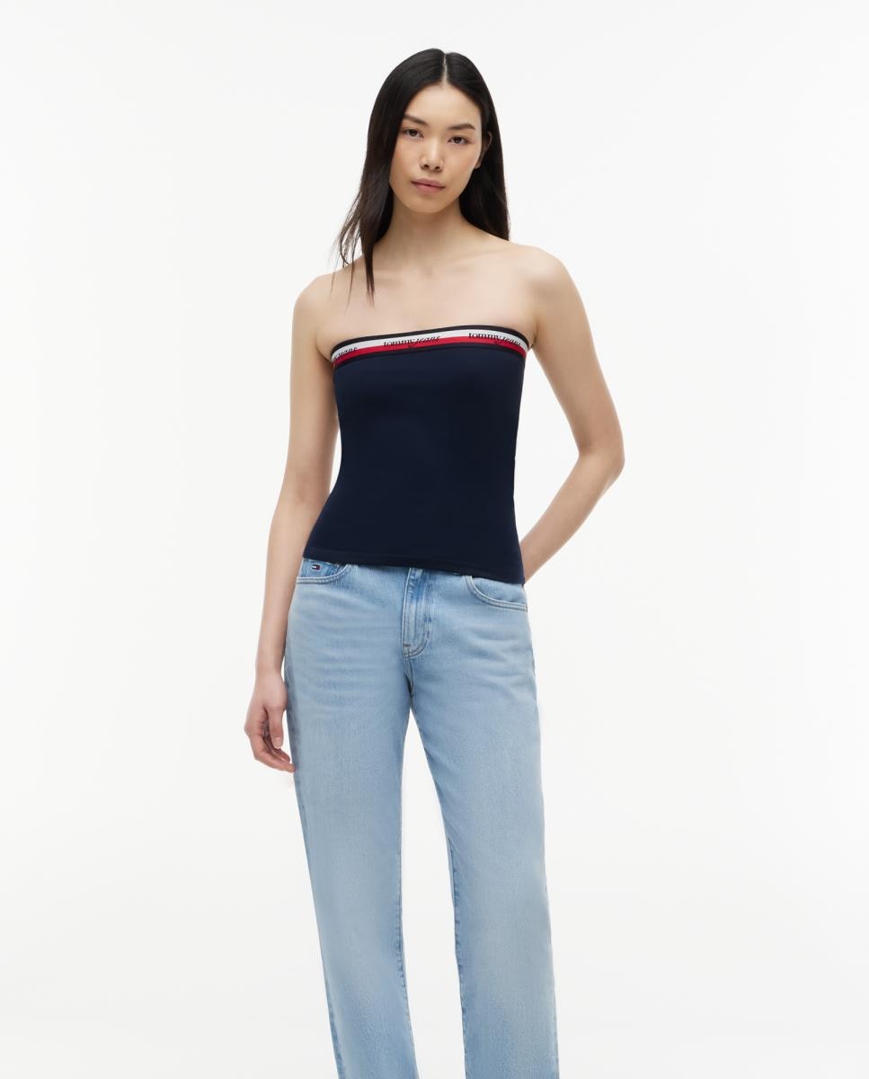 Top de Corte Slim e Estilo Bandeau Azul-marinho-2