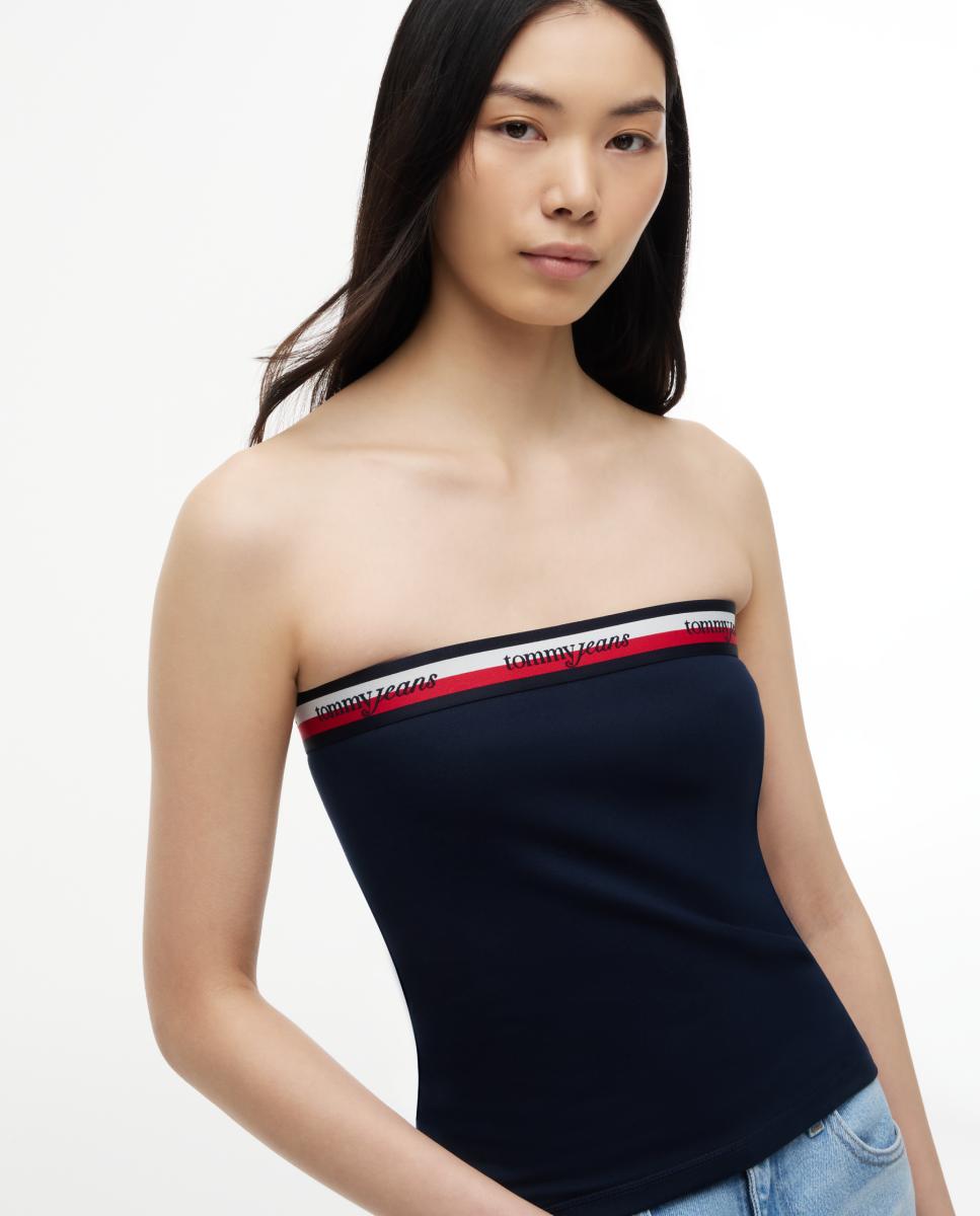 Top de Corte Slim e Estilo Bandeau Azul-marinho-3
