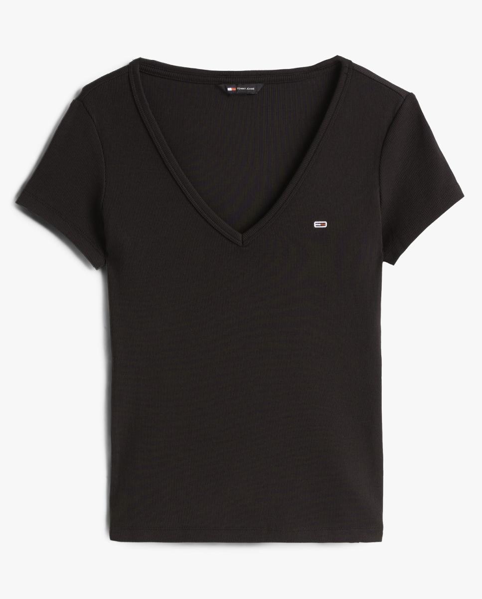 T-shirt de Manga Curta e Decote em V Preto-4