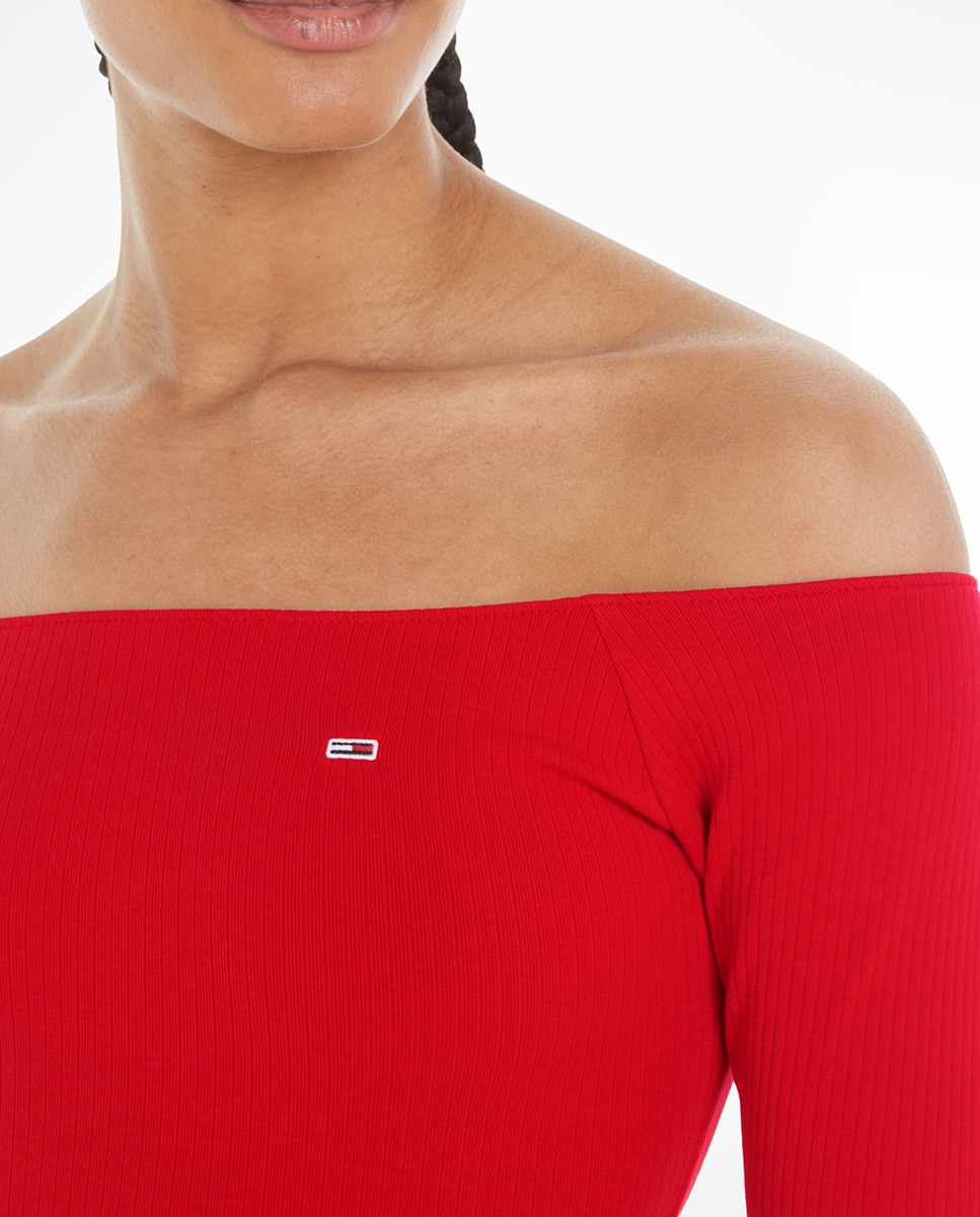 Camisola de mulher com manga comprida e decote à barco Vermelho-3