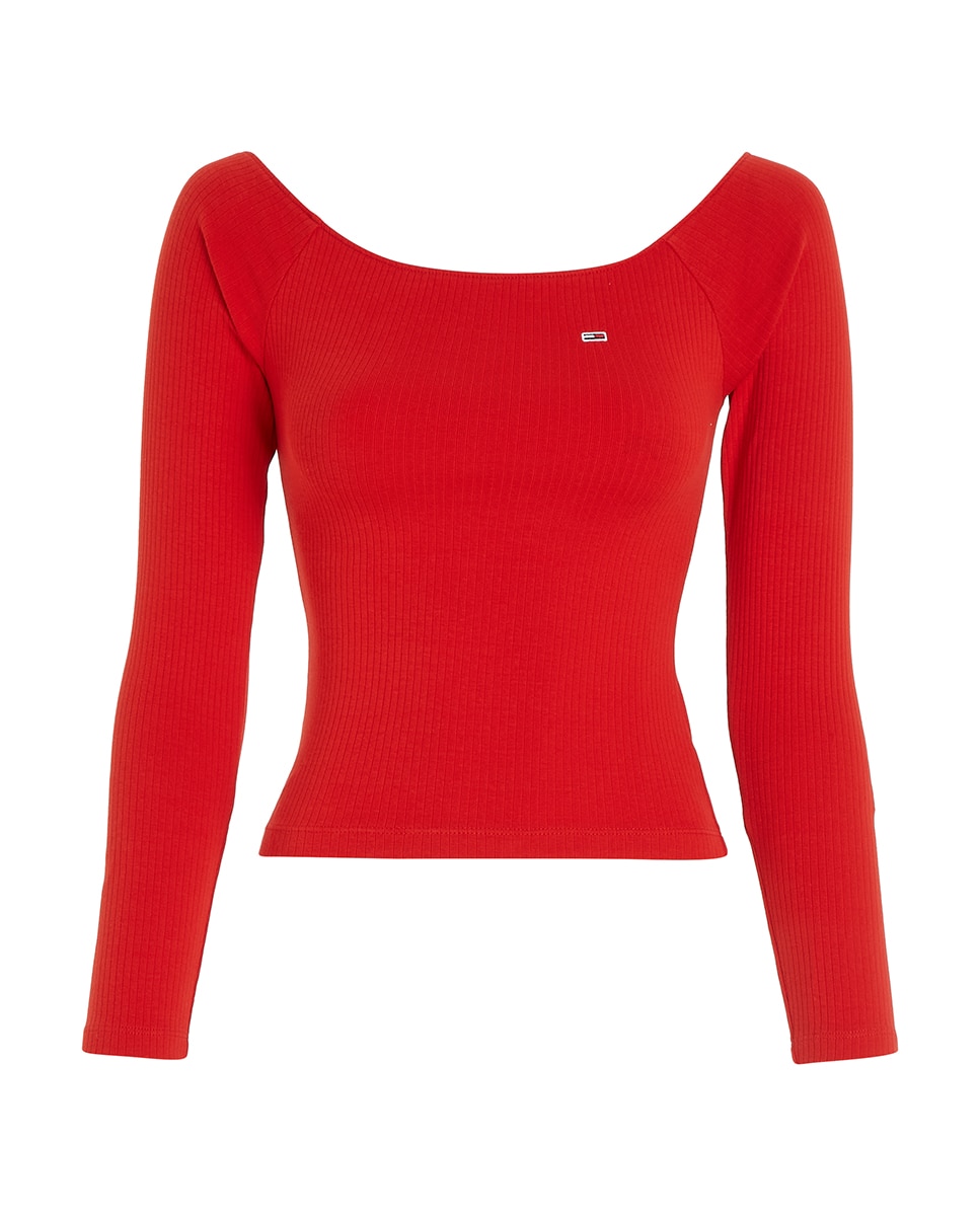 Camisola de mulher com manga comprida e decote à barco Vermelho-4