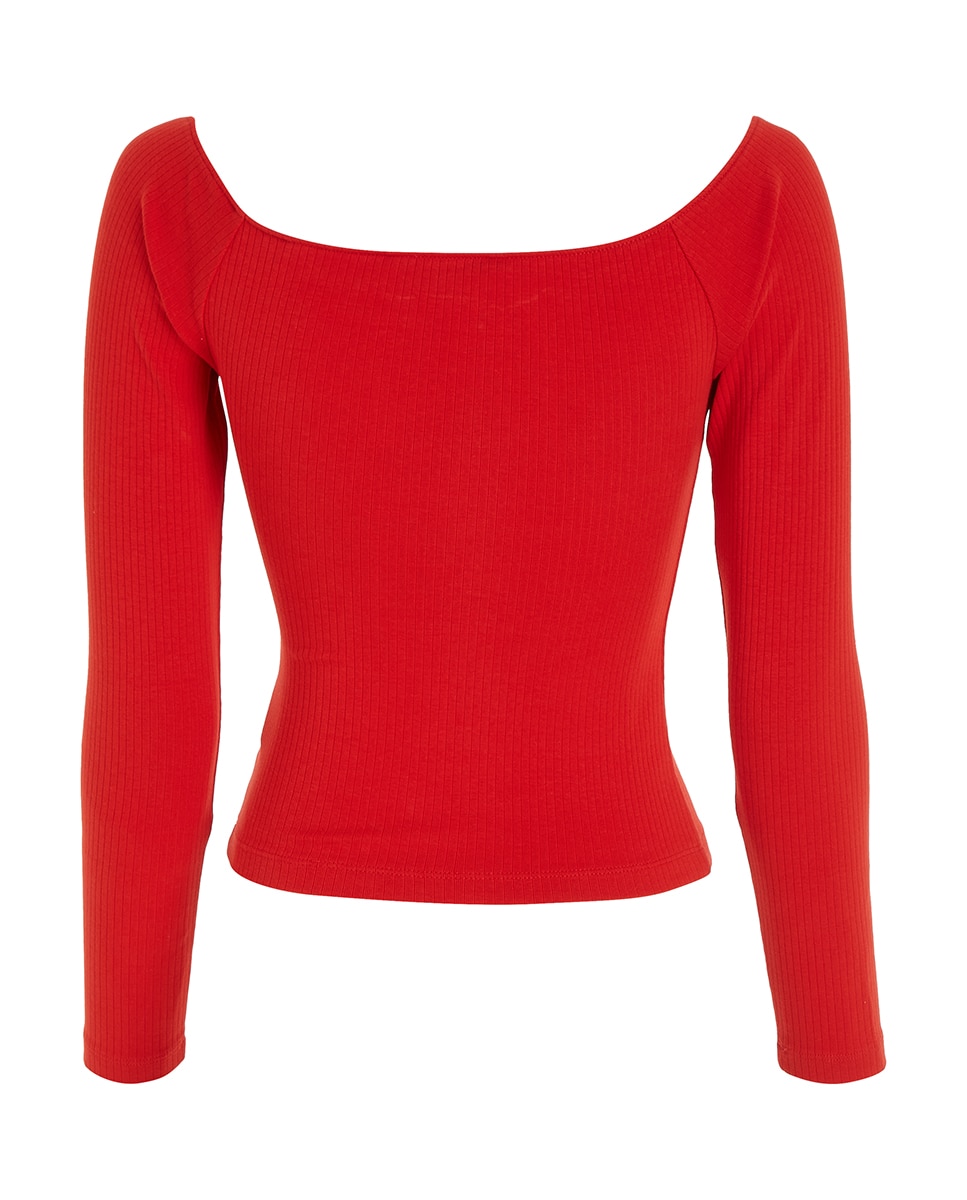 Camisola de mulher com manga comprida e decote à barco Vermelho-5