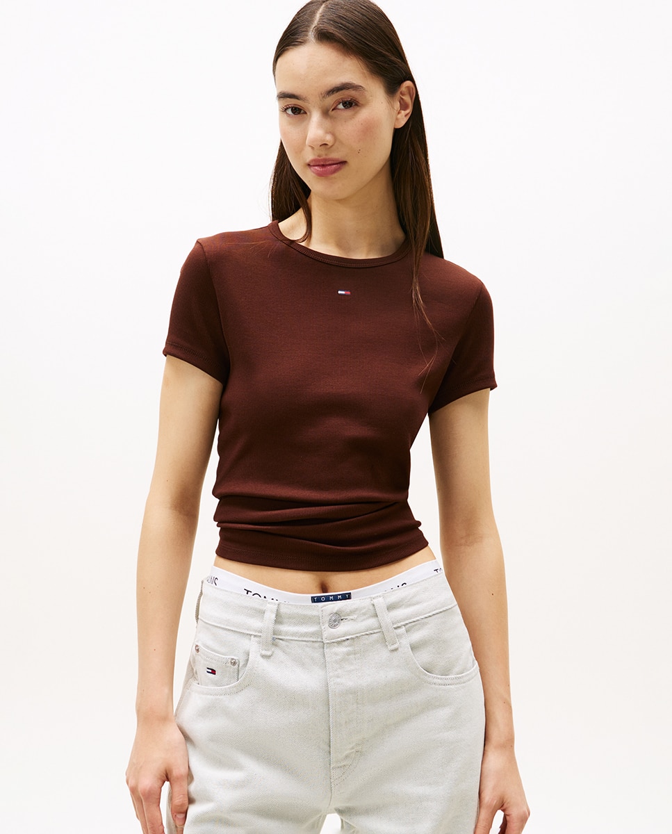T-shirt Canelada Slim Fit Castanho-escuro-1