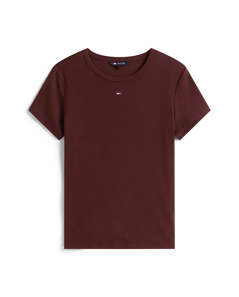 T-shirt Canelada Slim Fit Castanho-escuro-5