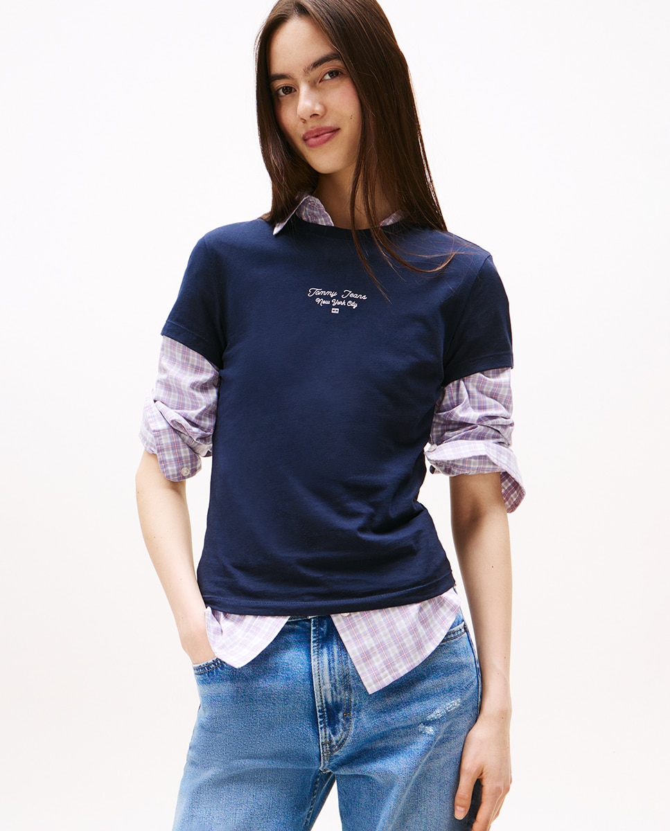 T-shirt Slim Fit com Logótipo Estampado Azul-marinho-1