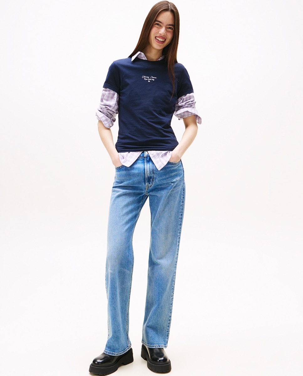 T-shirt Slim Fit com Logótipo Estampado Azul-marinho-3