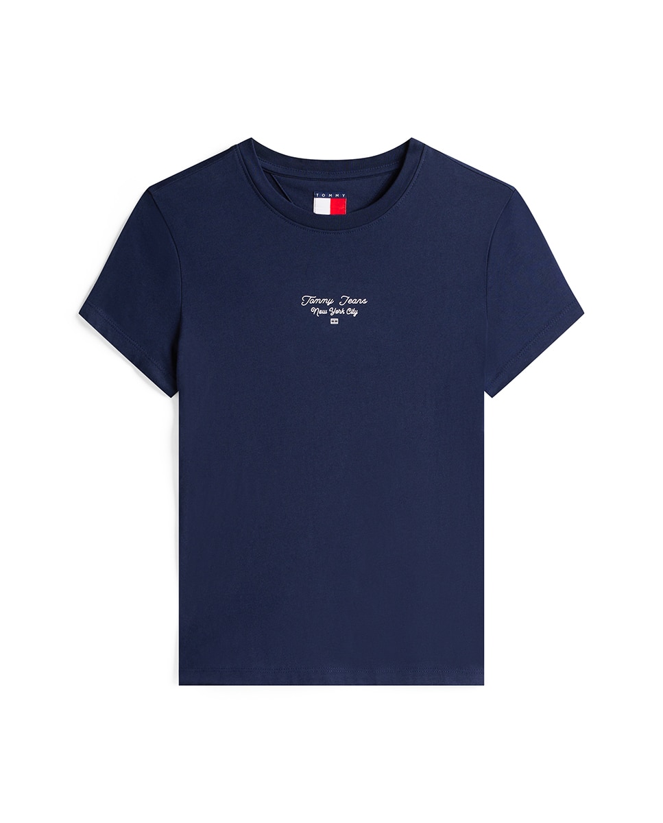 T-shirt Slim Fit com Logótipo Estampado Azul-marinho-5
